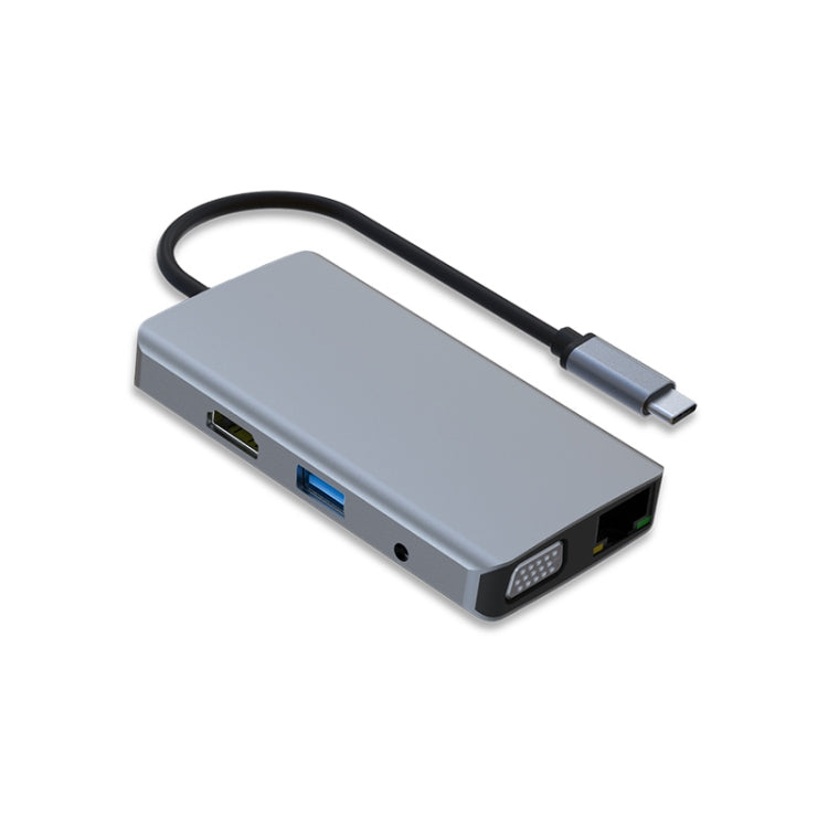 RJ45 9 in 1 + PD da 100 W + SD/TF + USBx2 + HDMI + VGA + adattatore HUB da 3,5 mm AUX a tipo C, 9 in 1 RJ45 9 in 1 + PD da 100 W + SD/TF + USBx2 + HDMI + VGA + adattatore HUB da 3,5 mm AUX a tipo C, 9 in 1